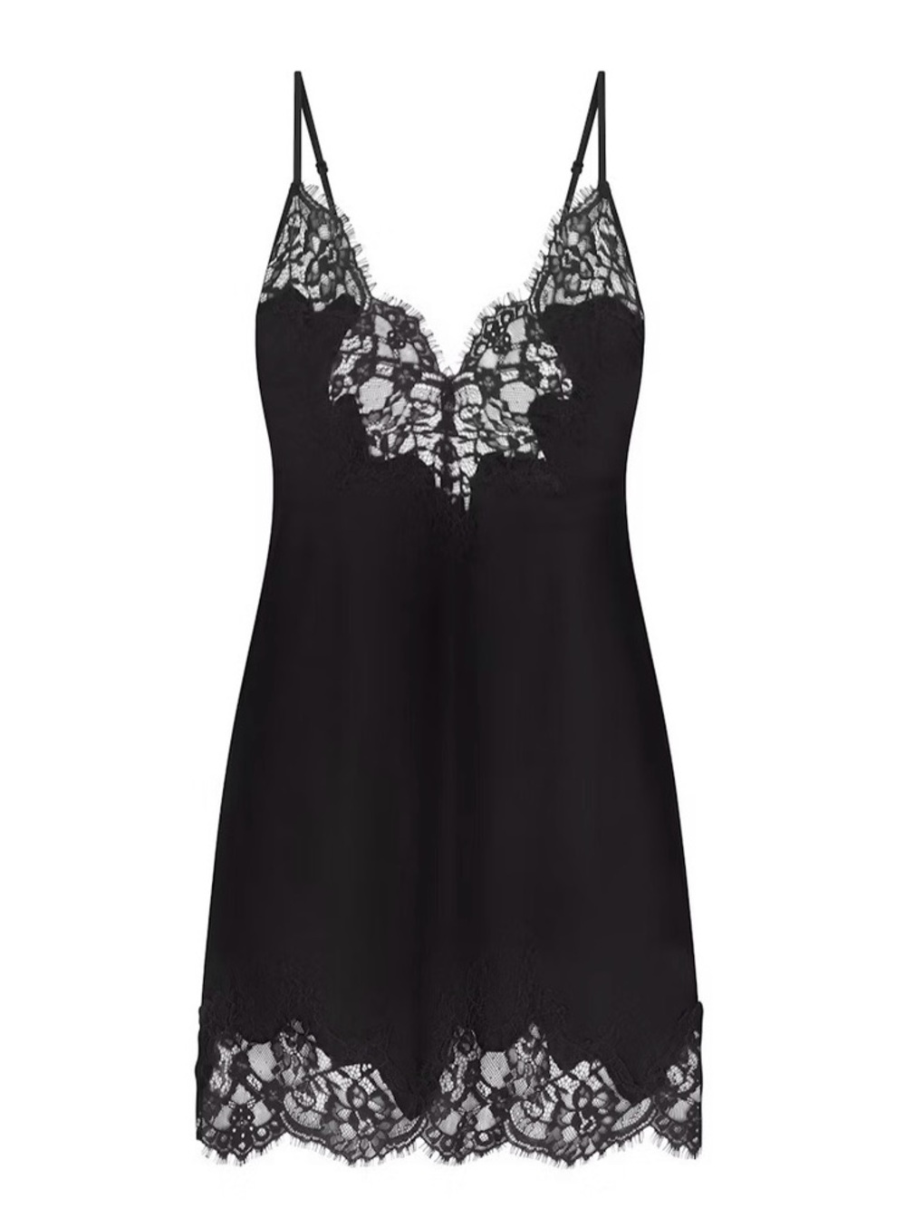 SKIMS Silk Lace Mini Slip Dress in Black (Medium)